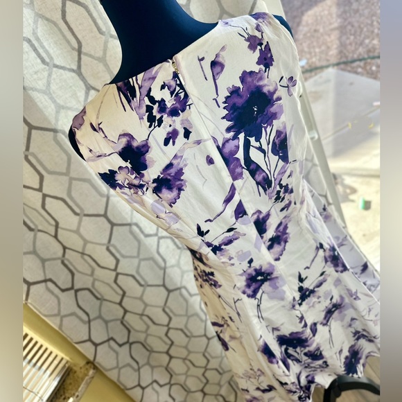 EUC DKNY White & Purple Floral Handkerchief Hem Fit-&-Flare Dress - Picture 11 of 16